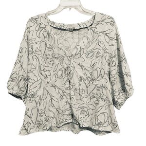 2/$30 A New Day Cream & Black Floral Linen Blend Button Front Blouse – Size L